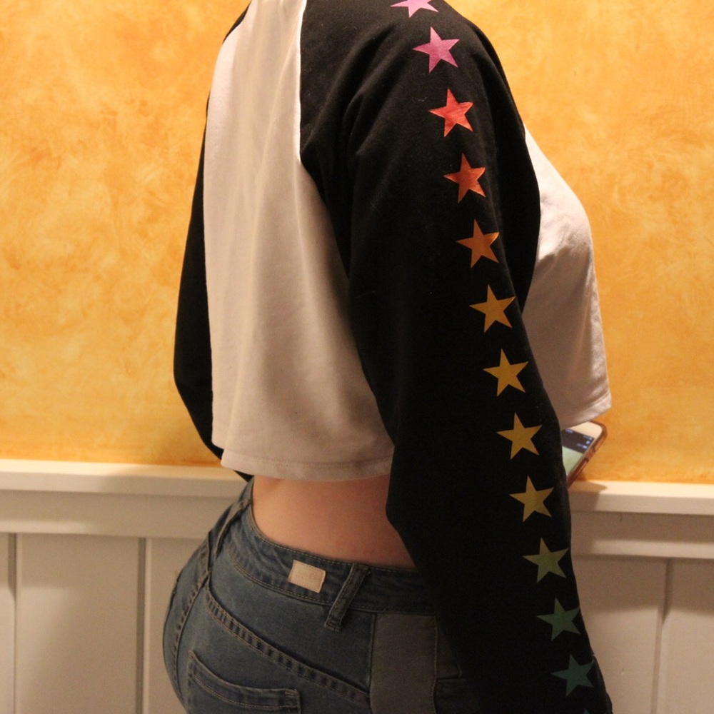 Crop top hoodie with rainbow star sleeves